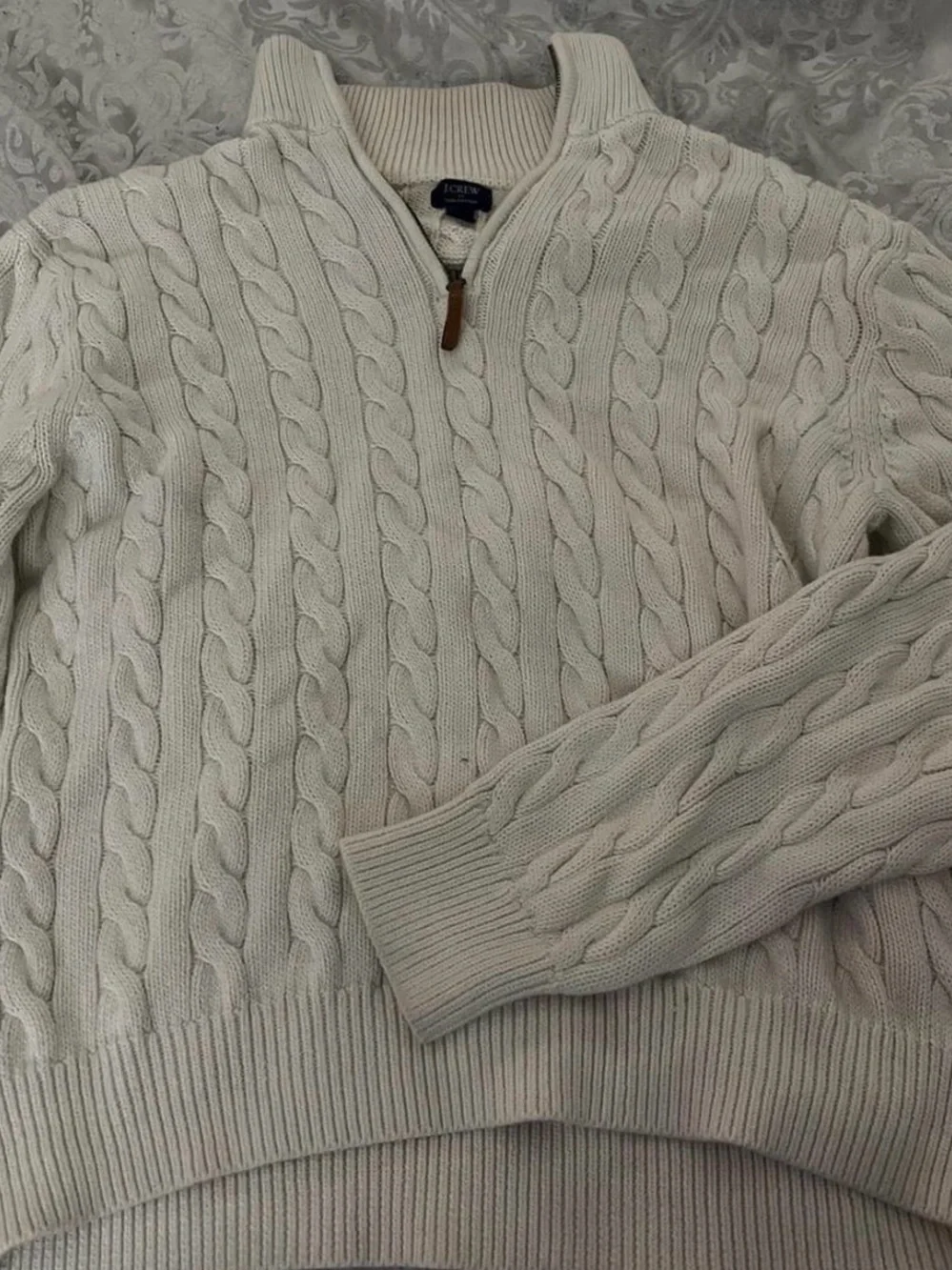 J. Crew Men's Cable-Knit Half-Zip Sweater in Cream